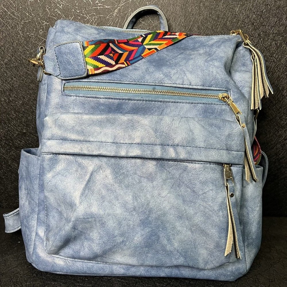 Modern+Chic Brielle Convertible Backpack Sky Blue Vegan Leather w/Shoulder Strap